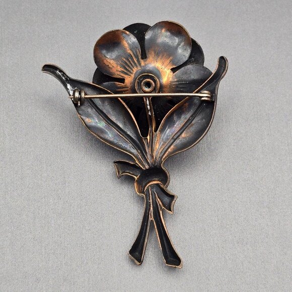 VTG Copper Flower Brooch Pin 2.5" Layered Petals Dimensional Design Statement - Picture 4 of 6